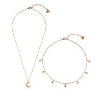 Happiness Boutique Damen Mond und Stern Schmuckset in Rosegold 2-TLG. | Halbmond Kette und Choker Kette mit Stern Anhängern