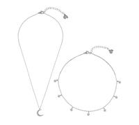 Happiness Boutique Damen Mond und Stern Schmuckset in Silberfarbe 2-tlg. | Zarte Kette mit Halbmond Anhänger und Choker Kette
