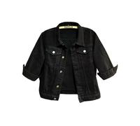 happlan Kurze Jeansjacke für Damen, 3/4-Ärmel, Revers, Knopfleiste, bauchfrei, Trucker-Jeansjacken, Mäntel