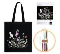 HAPPOW Canvas Tasche Sticken Set Erwachsene, Embroidery Kit inklusive Anleitung, Stickrahmen, Nadeln und Fäden, Stickset für Anfänger, DIY Stickset Tasche für individuelle Gestaltung(Schwarz)