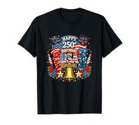 Happy 250th Birthday USA 4th July US Flag Trumpets Floral T-Shirt