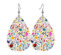 Happy Birthday Hintergrunddrucke, modische Tropfen-Ohrringe, Anhänger, stilvoll und schön, leicht, baumelnd für Frauen und Mädchen, Einheitsgröße, Leder