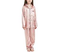 Happy Cherry- Baby Unisex PJS Set Satin für Frühling Sommer Langarm Revers Shirt Hosen Outfits Täglich Homewear Weiches Nachthemd Elastische Taille Button Down Schlafanzug für Höhe 80-160cm