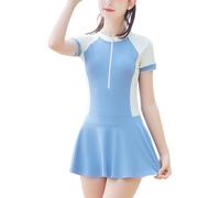 Happy Cherry - Badeanzüge Tankini Mädchen Teenager Bademode Schwimmen Kurze Ärmel Sommer Badebekleidungsset UV-Schutz Schwimmanzug mit Rüschen Rock für Strand Surfen - 6-7 Jahre - Blau