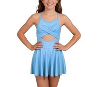 Happy Cherry - Badeanzug Einteiliger Mädchen Teenager Sommer Bademode Gepolster mit Rock Badeanzüge Verstellbare Träger für Schwimmen Strand Surfen Schwimmanzug Swimsuit - 15-16 Jahre - Schwarz