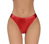 Happy Cherry Einfarbige Hipster Höschen für Damen Unverzichtbare Unsichtbare Schnell Trocknende Bikini Stil UnterwäSche Leichte Glänzende Ölige Tangahöschen Rot M
