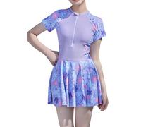 Happy Cherry - Einteiliger Badeanzug Sport Mädchen für Schwimmen Strand Surfen Sonnenschutz Badeanzüge Kurzarm Kinder 5-15 Jahre Bademode Sommer Badebekleidung Schnelltrocknend - 164-170 - Lila