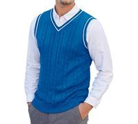 Happy Cherry Gedrehter Ärmelloser Pullover für Herren Lässig Pullover Frühling Herbst Slim Fit Overalls Weste Büro Streifen Pullover Oberteil Blau M