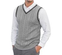 Happy Cherry Gedrehter Ärmelloser Pullover für Herren Lässig Pullover Frühling Herbst Slim Fit Overalls Weste Büro Streifen Pullover Oberteil Grau XL