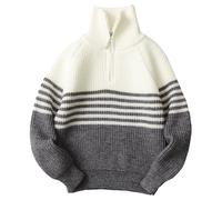 Happy Cherry - Gestreifter Strickpullover Jungen Pullover für Kinder Winter-Sweatshirts Rollkragenpullover Kinder Langarm Warme Oberbekleidung - 150-160 cm - Grau