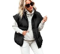 Happy Cherry Gilet mit Tasche für Damen Leichtes Weiches Weste Herbst Winter Wärme Weste Einfarbig Winddichtes Puffer Weste Schwarz XXL
