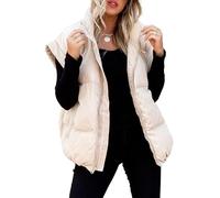 Happy Cherry Gilet mit Tasche für Damen Leichtes Weiches Weste Herbst Winter Wärme Weste Einfarbig Winddichtes Puffer Weste Cremefarben XXL