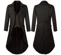 Happy Cherry Herren Steampunk Dark Gothic Retro Jacke Viktorianische Gefälschte 2-Stücke Tailmant Vintage Halloween Kostüm Smoking Mantel Uniform Braun M