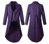 Happy Cherry Herren Steampunk Vintage Tailmant Jacke Mittelalterliche Gotisch Victorian Frock Lange Mantel Uniform Halloween Cosplay Kostüm Smoking Lila L