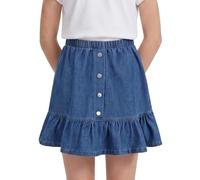 Happy Cherry Jeansrock Mädchen Dunkelblauer Rüschensaum Minirock Elastische Taille A-Linie Sommer Kurz Denimrock Kinder Jeans Sommerrock 10 Jahre