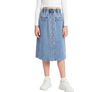 Happy Cherry Jeansrock Mädchen Midi Lang Denimrock Gummibund A-Line Lässig Teen Mädchenrock Knopfleiste vorne Vintage Midirock Blau 12-13 Jahre/160
