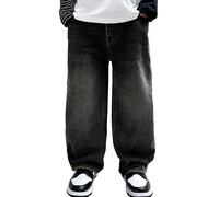 Happy Cherry Jungen-Jeanshosen Baggy Jogginghose Jungs Loose Fit Denim Vintage Denimhose Lässige Weitem Bein Cargohose Streetwear 120-170CM