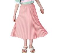 Happy Cherry Kinder Mädchen Hohe Taille Faltenrock Lässig A-Linie Knielang Rock Elegant Swing Flowy Rock Elastische Taille Lange Röcke Rosa 120