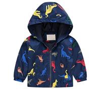 Happy Cherry - Kinder Übergangsjacke Dinosaurier Jacke Leichte mit Kapuze Junge Mädchen Winddicht Outdoorjacke Jacken Winterjacke Cartoon Aufdruck für Schule Outdoor - 2-3 Jahre - Blau