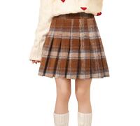 Happy Cherry - Kurzer Mädchen Falten Rock für Karneval Hochzeit Kinder Skater-Röcke Karierter Faltenrock Mini Elastische Hohe Taille A Linie für Frühling Herbst Winter - 11-12 Jahre - Braun