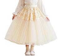 Happy Cherry - Langer Rock Kinder Maxi Tüllrock Mädchen für Karneval Hochzeits Zeremonie Kinder Maxirock Tüll Elegante Prinzessinnen Röcke Elastische Taille - 152-158 - Beige