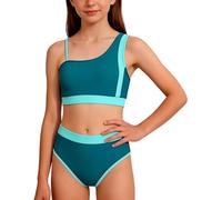 Happy Cherry - Mädchen Bikini Set 2-teiliges Teenager Tankini Sommer Kinder Badeanzug-Set Sportlicher Bademode mit Bikinis Top Slip für Schwimmen Strand Schwimmanzug Swimsuit - 13-14 Jahre - Grün