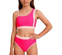 Happy Cherry - Mädchen Bikini Set 2-teiliges Teenager Tankini Sommer Kinder Badeanzug-Set Sportlicher Bademode mit Bikinis Top Slip für Schwimmen Strand Schwimmanzug Swimsuit - 13-14 Jahre - Rosa