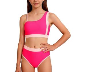 Happy Cherry - Mädchen Bikini Set 2-teiliges Teenager Tankini Sommer Kinder Badeanzug-Set Sportlicher Bademode mit Bikinis Top Slip für Schwimmen Strand Schwimmanzug Swimsuit - 13-14 Jahre - Rosa