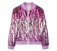 Happy Cherry - Mädchen-Jacke mit Pailletten Bomber Baseball Jacken für Tanz Schule Glitzer Kinder Mantel Langarm mit Reißverschluß Taschen - 11-12 Jahre - Blau