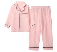 Happy Cherry Mädchen Langarm Baumwolle Nachtwäsche mit Hose Gaze Weiches Pyjama Familie Pjs Set Casual Schlafanzug Loungewear Rosa 110