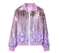 Happy Cherry - Mädchen Pailletten Bomberjacke mit Taschen Reißverschluß für Tanz Schule Mantel Langarm Glitzer Baseball Jacken Kinder für Frühling Herbst Winter - 4-5 Jahre - Blau