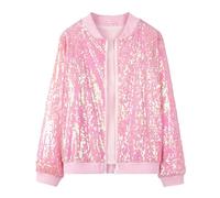 Happy Cherry - Mädchen Pailletten Bomberjacke mit Taschen Reißverschluß für Tanz Schule Mantel Langarm Glitzer Baseball Jacken Kinder für Frühling Herbst Winter - 4-5 Jahre - Rosa