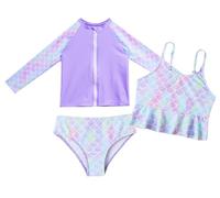 Happy Cherry - Mädchen Tankini Set 3er mit Langarmjacke Oberteil-Bikini Brief Sommer 3 Piece Badeanzüge Kleinkinder Bademode Schwimmanzug für Schwimmen Strand Surfen - 5-6 Jahre - Lila