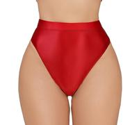 Happy Cherry Nahtlose glänzende Cheeky Strings für Frauen Weiche seidige elastische Slips Hohe Taille Leichte Stretch Basic Höschen Rot L