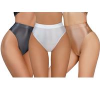 Happy Cherry Nahtlose glänzende Cheeky Strings für Frauen Weiche seidige elastische Slips Hohe Taille Leichte Stretch Basic Höschen 3 Pack Weiß Grau Braun L