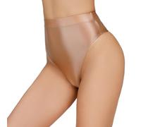 Happy Cherry Nahtlose glänzende Cheeky Strings für Frauen Weiche seidige elastische Slips Hohe Taille Leichte Stretch Basic Höschen Braun L