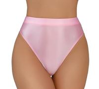 Happy Cherry Nahtlose glänzende Cheeky Strings für Frauen Weiche seidige elastische Slips Hohe Taille Leichte Stretch Basic Höschen Rosa L