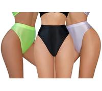 Happy Cherry Nahtlose glänzende Cheeky Strings für Frauen Weiche seidige elastische Slips Hohe Taille Leichte Stretch Basic Höschen 3 Pack Schwarz Grün Helles Lila L