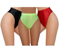 Happy Cherry Nahtlose glänzende Cheeky Strings für Frauen Weiche seidige elastische Slips Hohe Taille Leichte Stretch Basic Höschen 3 Pack Schwarz Rot Grün L
