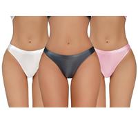 Happy Cherry Nahtlose Glänzende Cheeky Tangas für Damen Weiche Seidige Elastische Höschen Niedrige Taille Leicht Dehnbare Basic Höschen Weiß Rosa Grau S