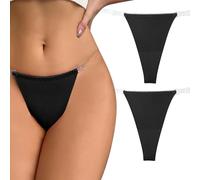 Happy Cherry No Show Leichte G-Strings für Frauen Essentiell Unsichtbare Schnelltrocknend Bikini-Stil Unterwäsche Einfarbig Hipster Höschen Tangas 2-Pack Schwarz L