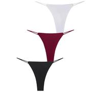 Happy Cherry No Show Leichte Satin G-Strings für Frauen Essentiell Unsichtbare schnell Trocknende Bikini Stil Unterwäsche Einfarbig Hipster Höschen Tangas 3-Pack Schwarz Weiß Rot M