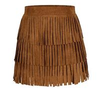 Happy Cherry Quaste Rock Wildlederoptik Mädchen Fransen Minirock Vintage Elegant High Waist Western Outfit Partyrock Braun S/5-6 Jahre