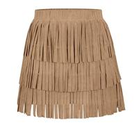 Happy Cherry Quaste Rock Wildlederoptik Mädchen Fransen Minirock Vintage Elegant High Waist Western Outfit Partyrock Khaki S/5-6 Jahre