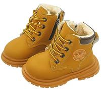 Happy Cherry Unisex Kinder Schnürstiefeletten mit Reißverschluss Mädchen Jungen Leder Stiefeletten Wasserdicht Schneestiefel Winter Warm Gefüttert Kurze Stiefel 21 EU