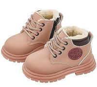 Happy Cherry Unisex Kinder Schnürstiefeletten mit Reißverschluss Mädchen Jungen Leder Stiefeletten Wasserdicht Schneestiefel Winter Warm Gefüttert Kurze Stiefel 21 EU