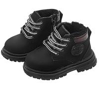 Happy Cherry Unisex Kinder Schnürstiefeletten mit Reißverschluss Mädchen Jungen Leder Stiefeletten Wasserdicht Schneestiefel Winter Warm Gefüttert Kurze Stiefel 21 EU