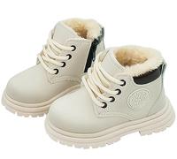 Happy Cherry Unisex Kinder Schnürstiefeletten mit Reißverschluss Mädchen Jungen Leder Stiefeletten Wasserdicht Schneestiefel Winter Warm Gefüttert Kurze Stiefel 21 EU