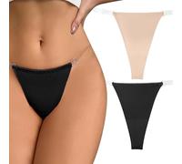 Happy Cherry Unsichtbare Strings für Frauen Transparente Klare Riemen T-Back Strecken Leichte Bikinis Elastische Atmungsaktive Cheeky Höschen 2-Pack Schwarz Hautfarbe S