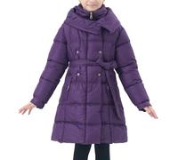 Happy Cherry Wintermantel Teenager Mädchen Winterjacke Kinder Warm Winddicht Mäntel Verdickte Gefütterte Daunenjacke Klassische Parka mit Gürtel 130 CM